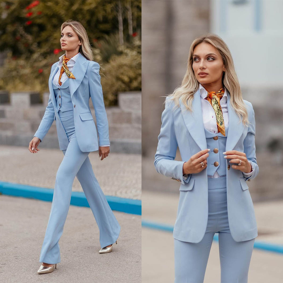 Women'S Formal Jackets To Wear With Dresses - 여성 정장 수트 하늘색 피크드 라펠