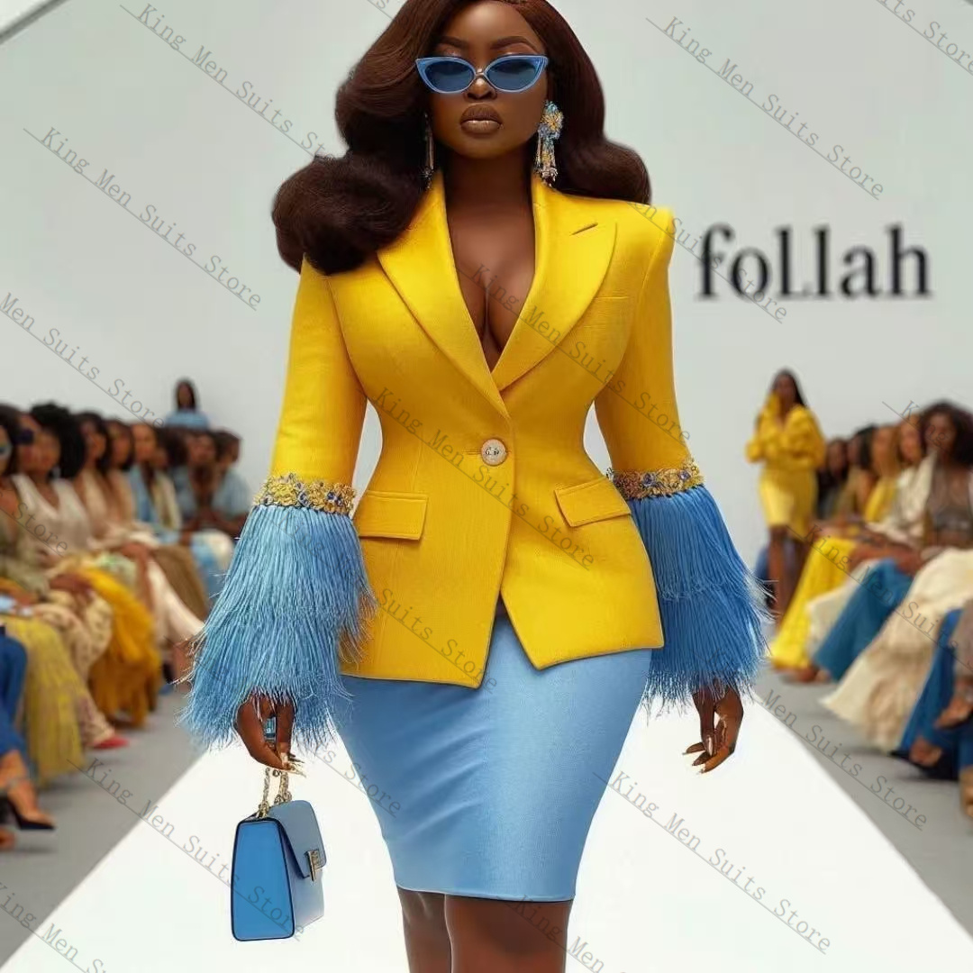 Women'S Formal Jackets To Wear With Dresses - 럭셔리 깃털 여성 정장 세트 2피스