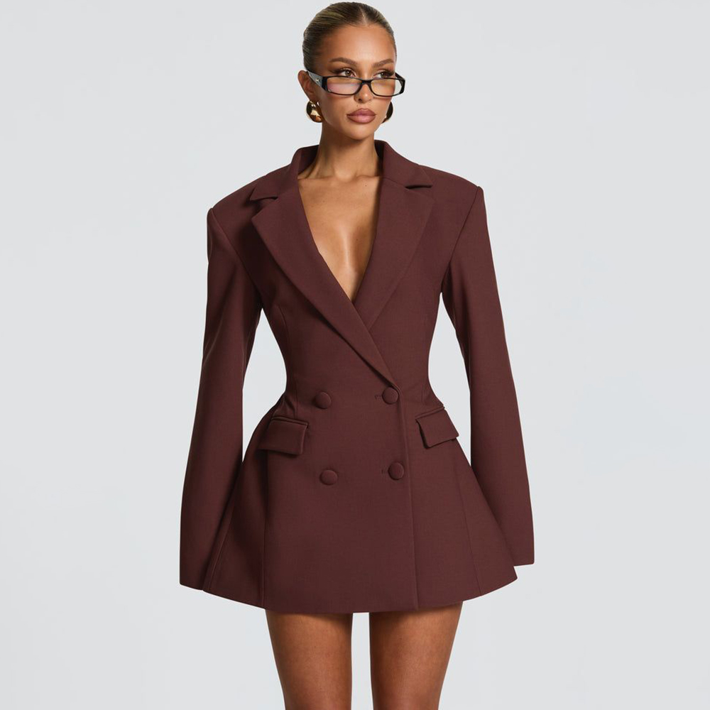 Women'S Formal Jackets To Wear With Dresses - 우아한 여성용 브라운 플레어 블레이저 드레스,
