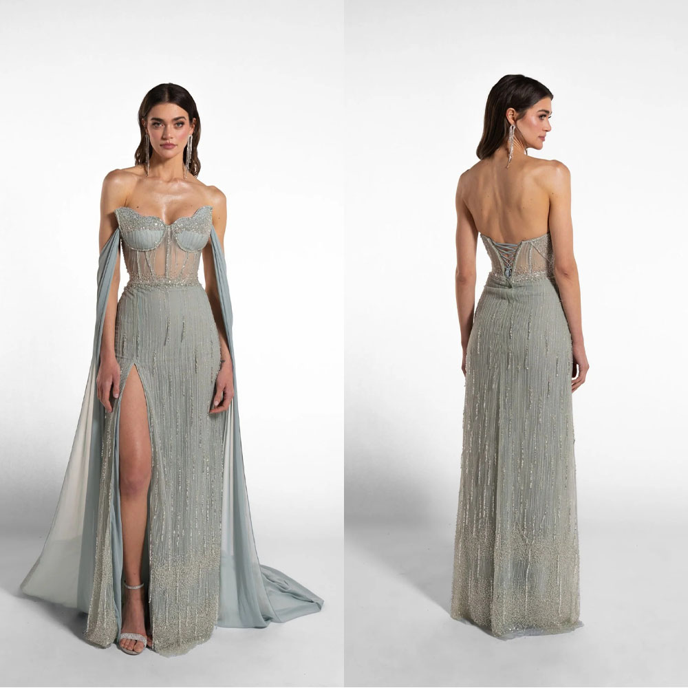 Formal Gala Wear Women - 섹시한 스타일의 롱 드레스, 비즈 장식과