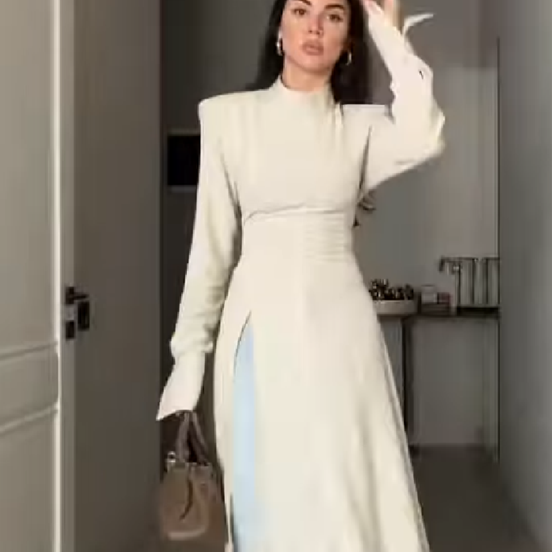 Women'S Formal Evening Wear Tops - 여성 우아한 하이넥 긴팔 맥시 드레스