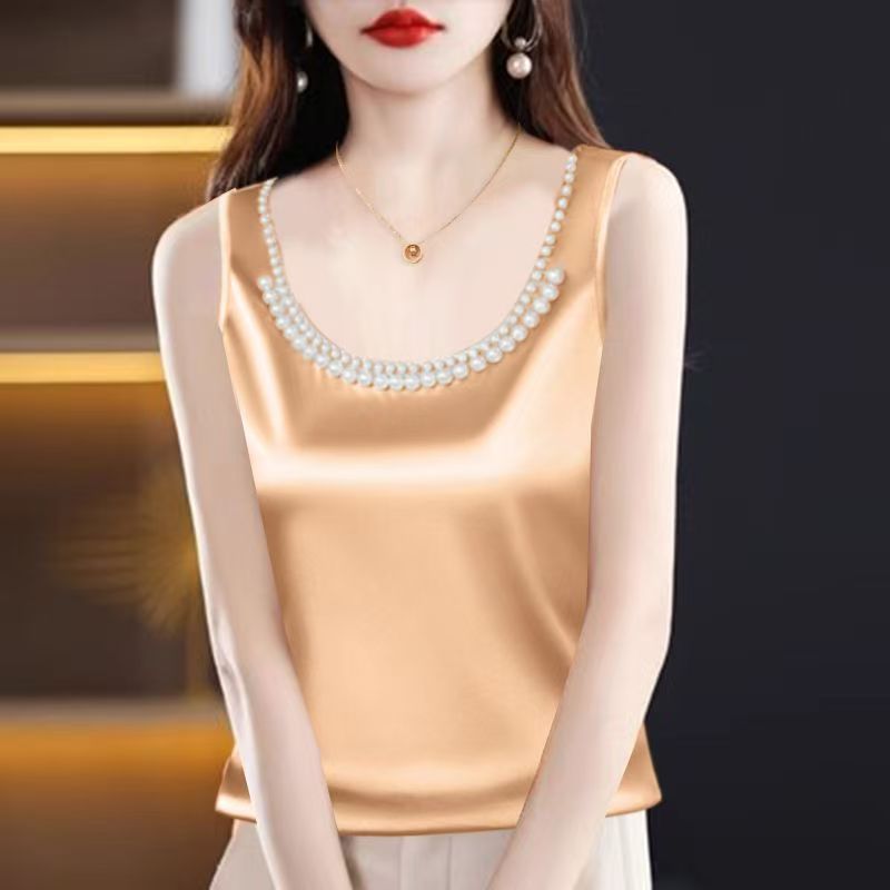 Silk Camisole Work - 솔리드 새틴 실크 캐미솔 자르기 탑