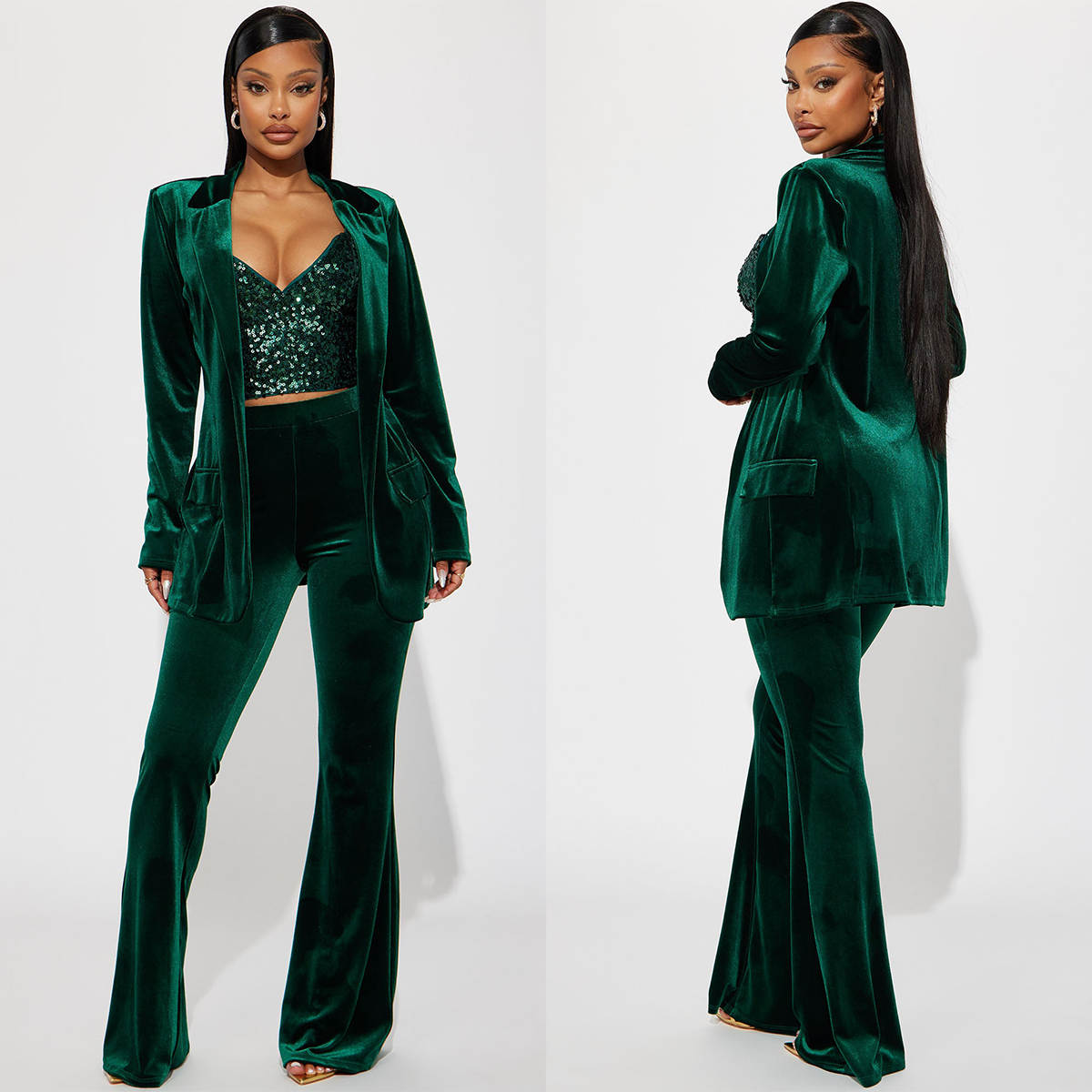 Women'S Formal Jackets To Wear With Dresses - 그린 벨벳 여성 바지 정장 생일