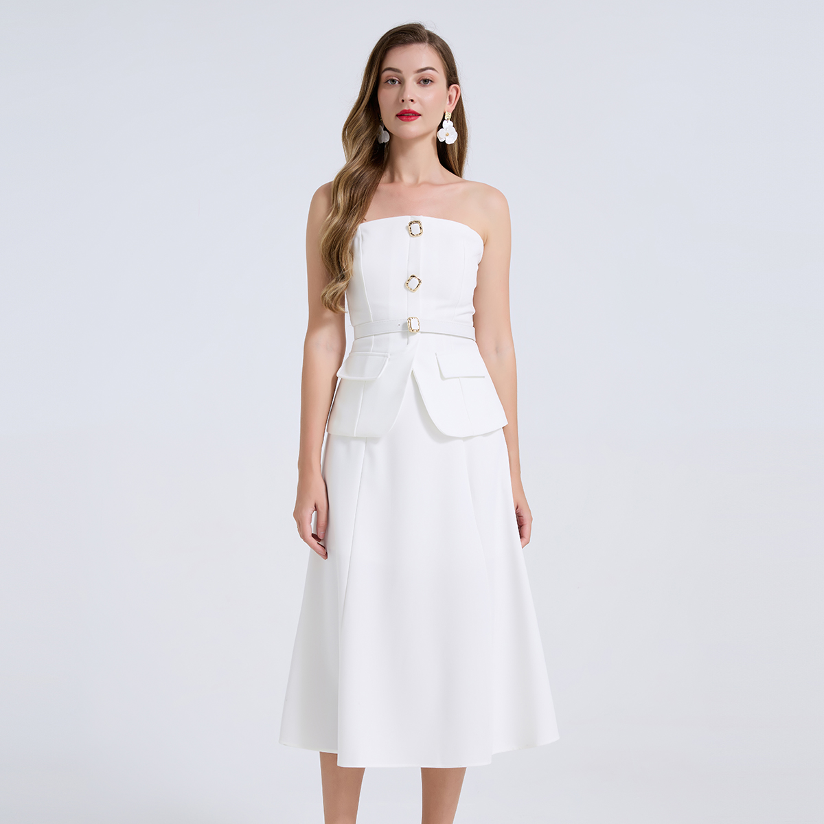 2피스 세트 여성 의상 우아한 다이아몬드 버튼 벨트 스 - Women'S Formal Evening Wear Tops 리뷰 및 가격