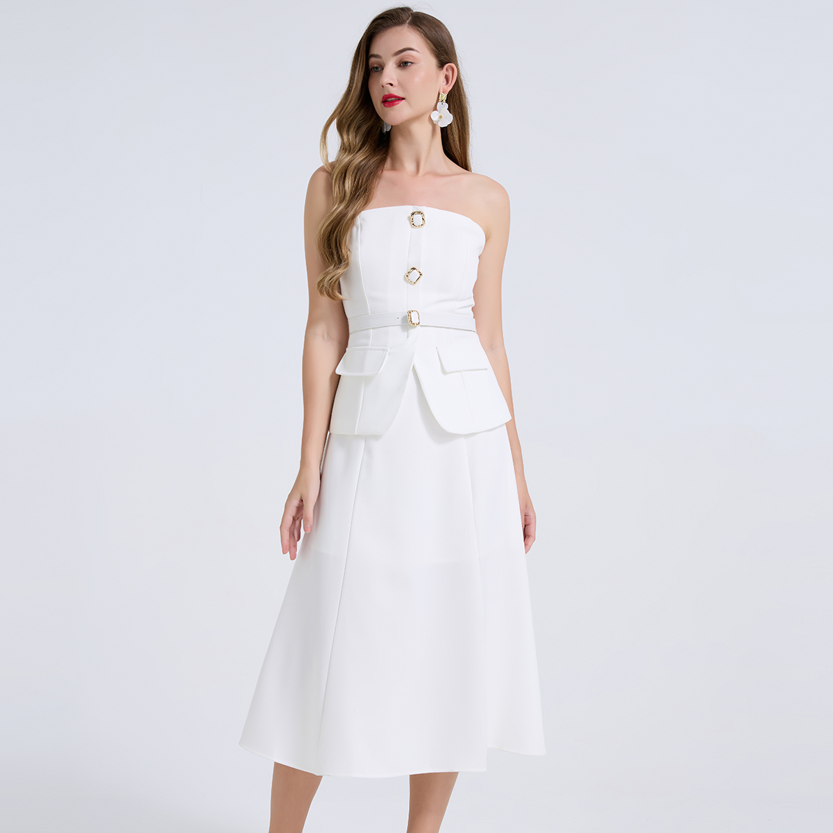 2피스 세트 여성 의상 우아한 다이아몬드 버튼 벨트 스 - Women'S Formal Evening Wear Tops 리뷰 및 가격