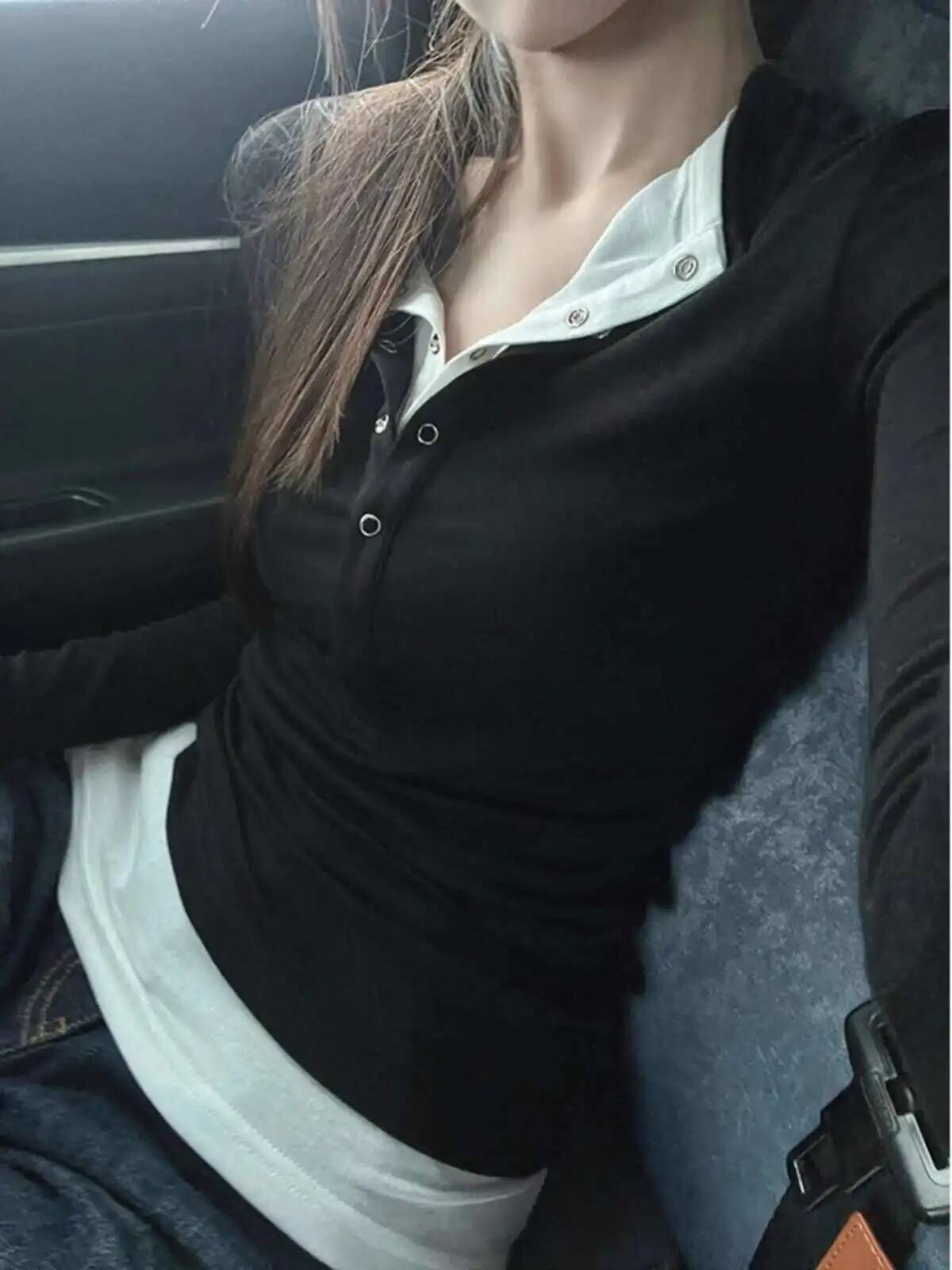 아메리칸 슬레 헨리 칼라 긴팔 티셔츠 여성 가을 겨울  - Women'S Formal Evening Wear Tops 리뷰 및 가격