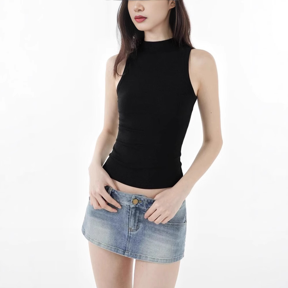 레트로 스포츠 세미 하이넥 슬리브리스 탑 슬림핏 탄력  - Women'S Formal Evening Wear Tops 리뷰 및 가격