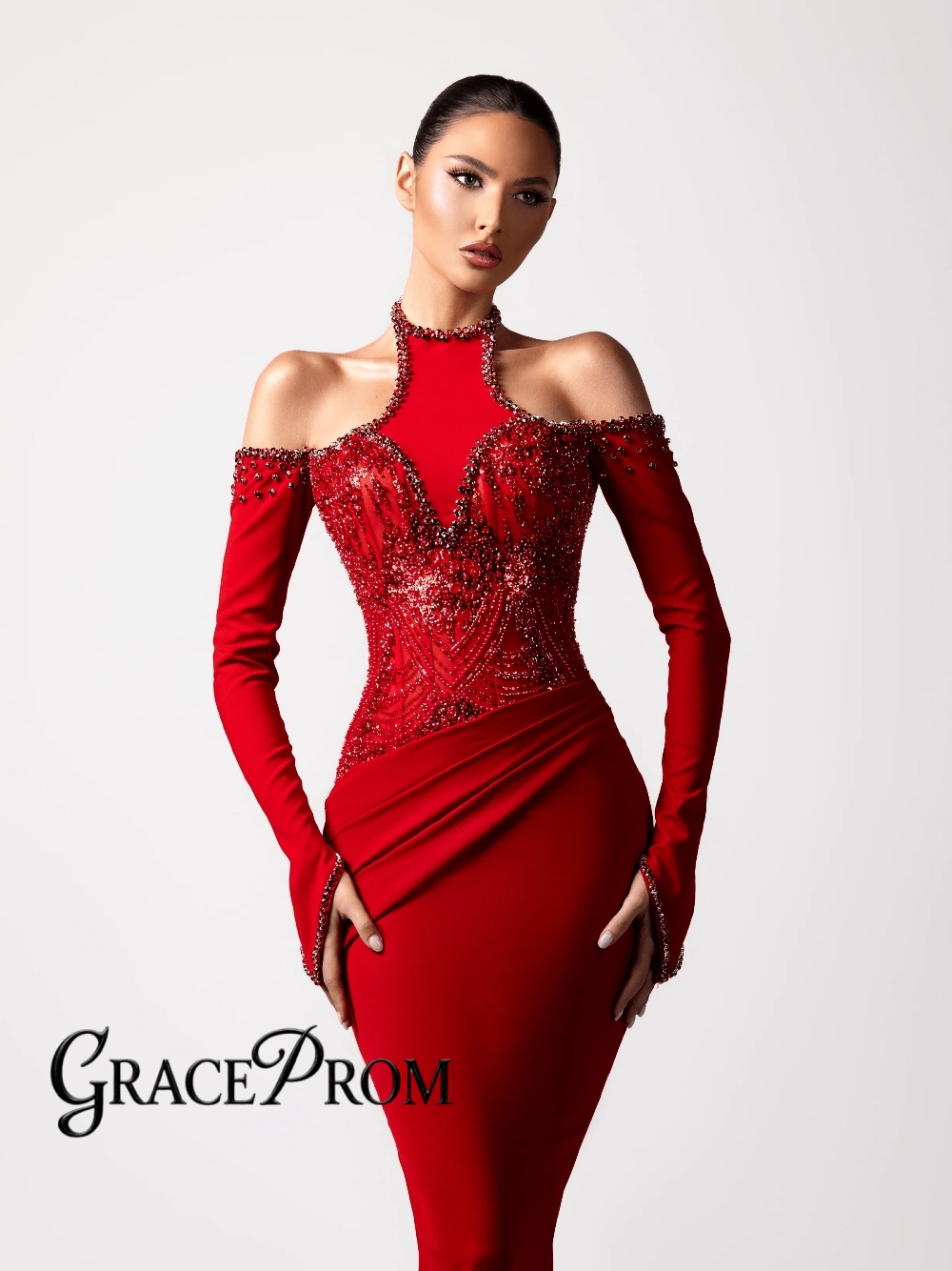레드 섹시한 홀터넥 이브닝 드레스 최신 맞춤형 바디콘  - Formal Gala Wear Women 리뷰 및 가격