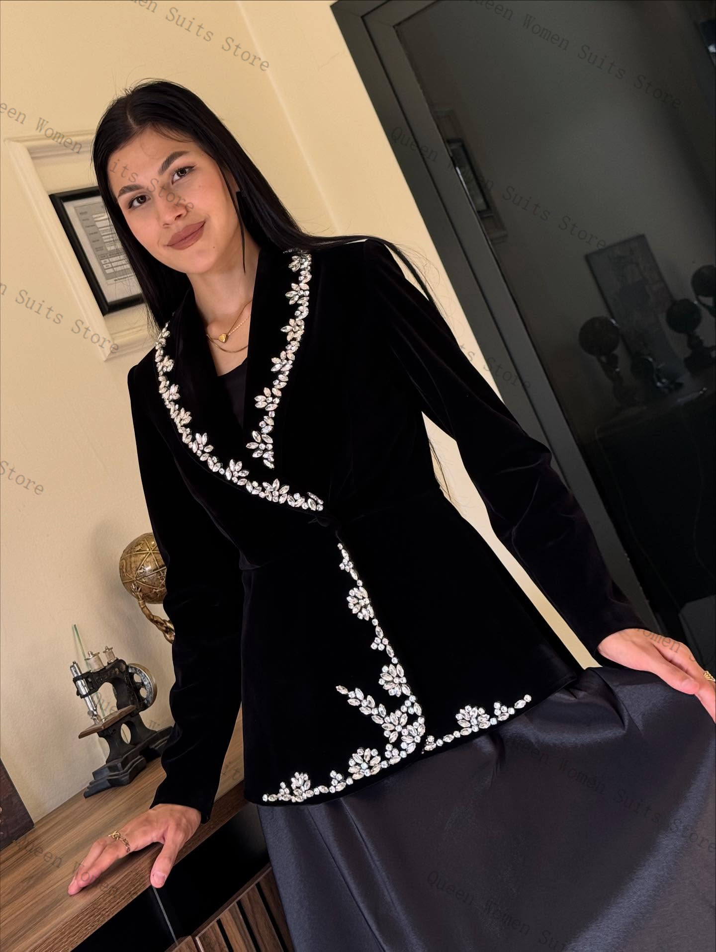 벨벳 여성 정장 스커트 세트 2피스 크리스탈 블레이저+ - Women'S Formal Jackets To Wear With Dresses 리뷰 및 가격