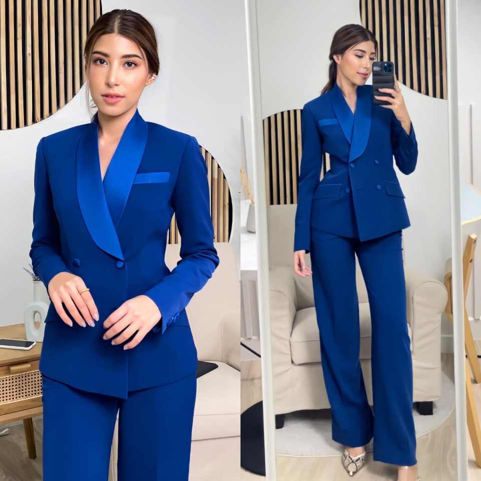 로얄 블루 여성 재킷 세트 맞춤형 더블 브레스티드 숄  - Women'S Formal Jackets To Wear With Dresses 리뷰 및 가격