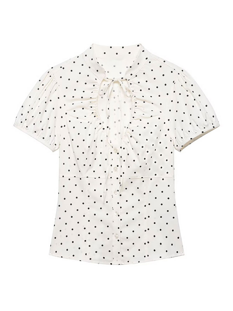HH 빈티지 레트로 여성용 흰색 셔츠 물방울 무늬 블라 - Women'S Formal Evening Wear Tops 리뷰 및 가격