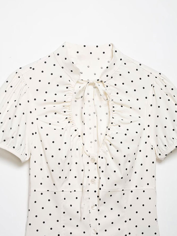 HH 빈티지 레트로 여성용 흰색 셔츠 물방울 무늬 블라 - Women'S Formal Evening Wear Tops 리뷰 및 가격