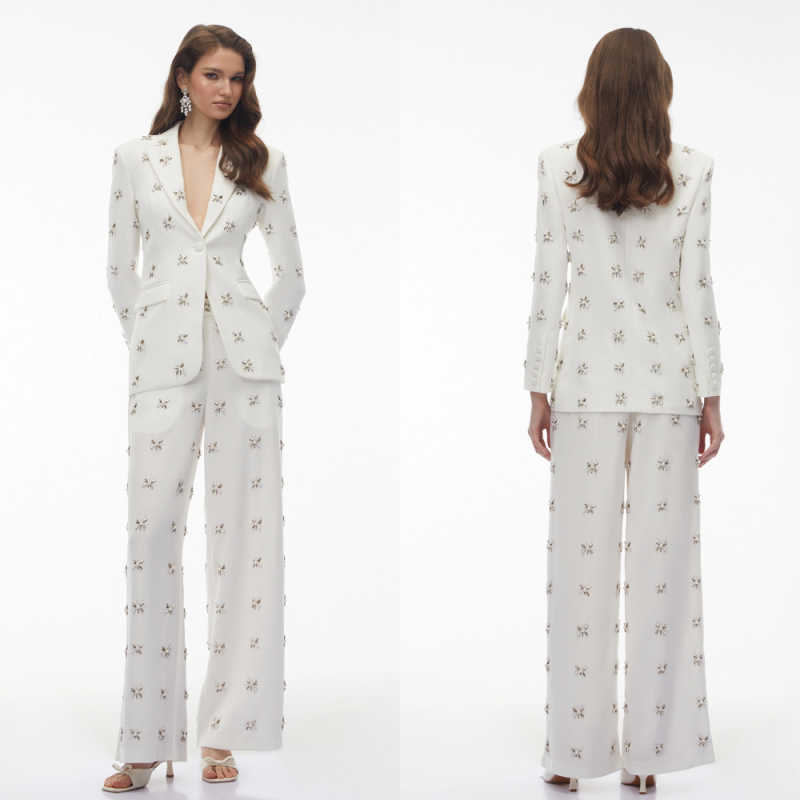 우아한 여성용 2피스 수트 크리스탈 비즈 장식 노치드  - Formal Gala Wear Women 리뷰 및 가격