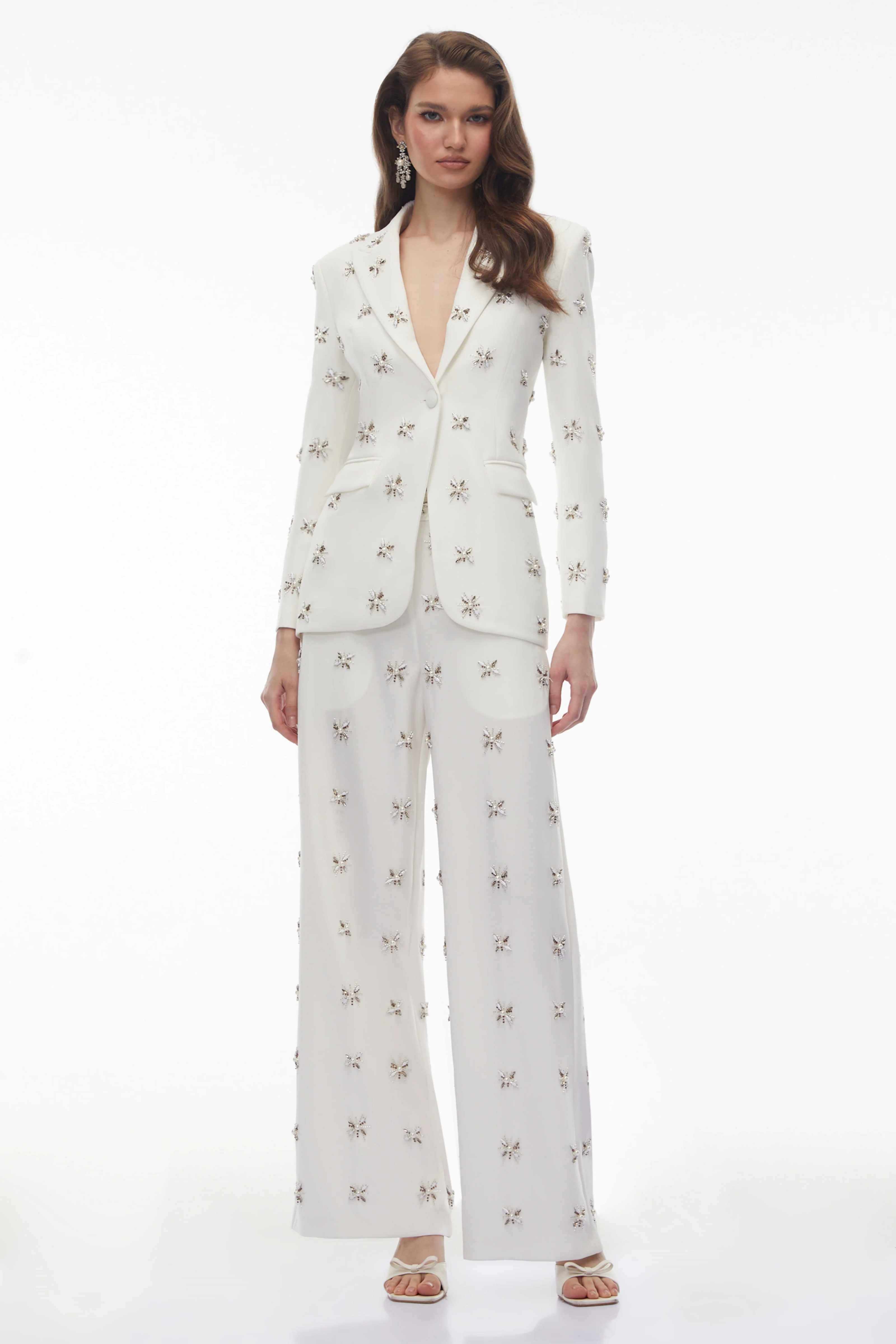 우아한 여성용 2피스 수트 크리스탈 비즈 장식 노치드  - Formal Gala Wear Women 리뷰 및 가격