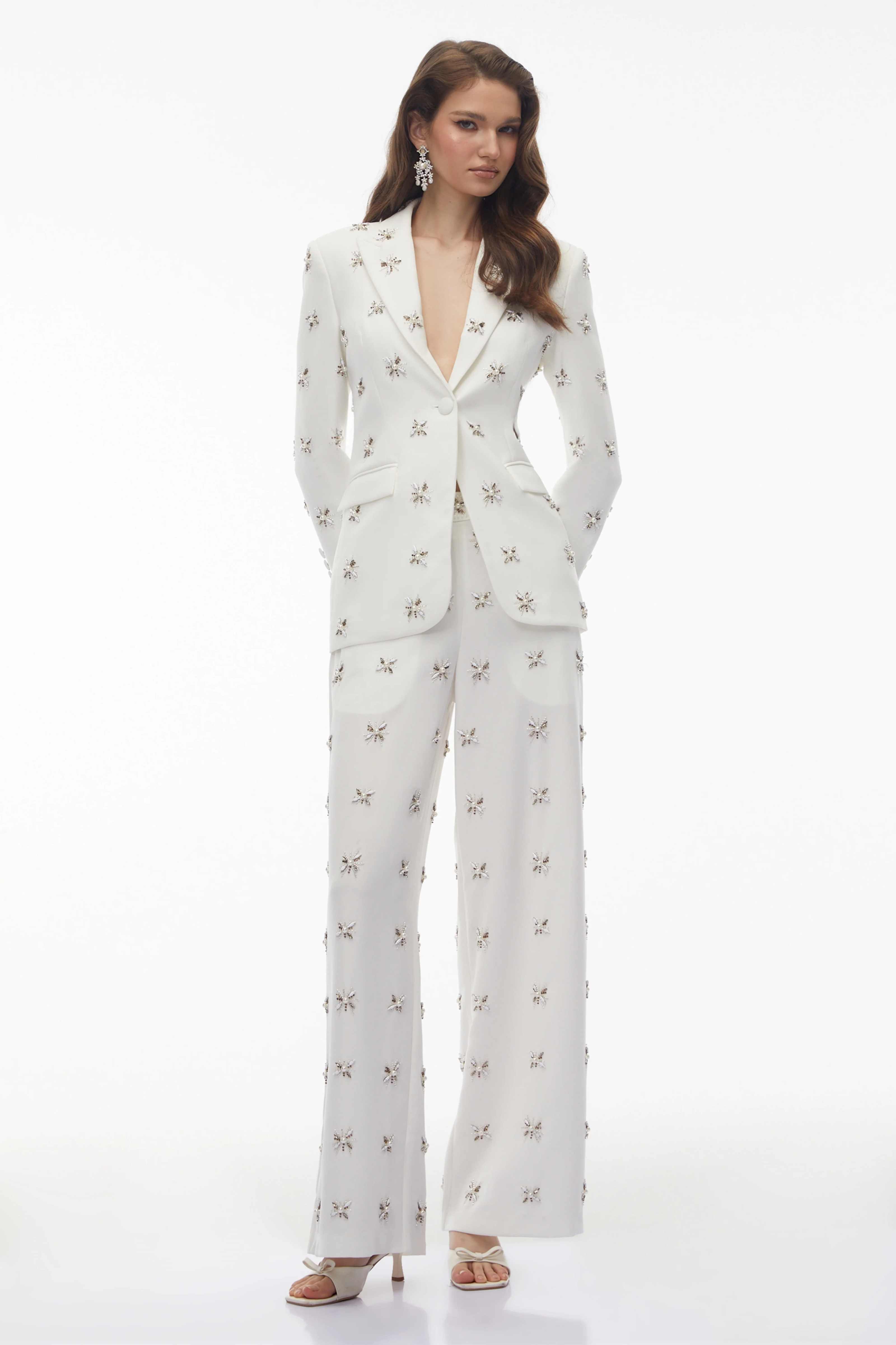 우아한 여성용 2피스 수트 크리스탈 비즈 장식 노치드  - Formal Gala Wear Women 리뷰 및 가격