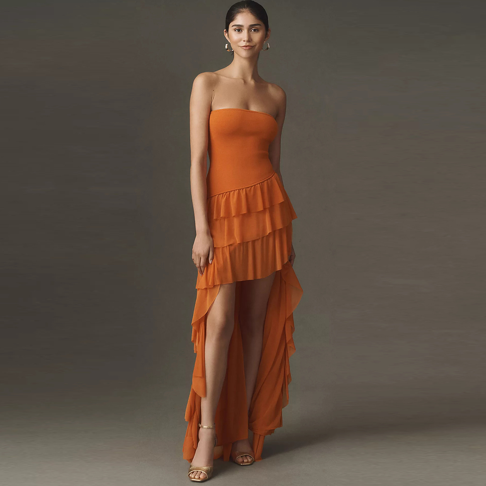 이브닝 드레스 티어드 러플 스트랩리스 튜브탑 가운 여성 - Women'S Formal Evening Wear Tops 리뷰 및 가격