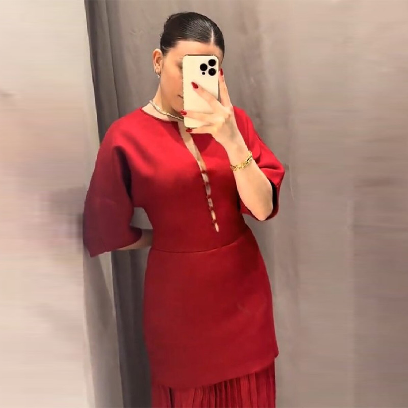 여성용 우아한 버건디 플리츠 맥시 드레스 시크한 스플릿 - Women'S Formal Evening Wear Tops 리뷰 및 가격