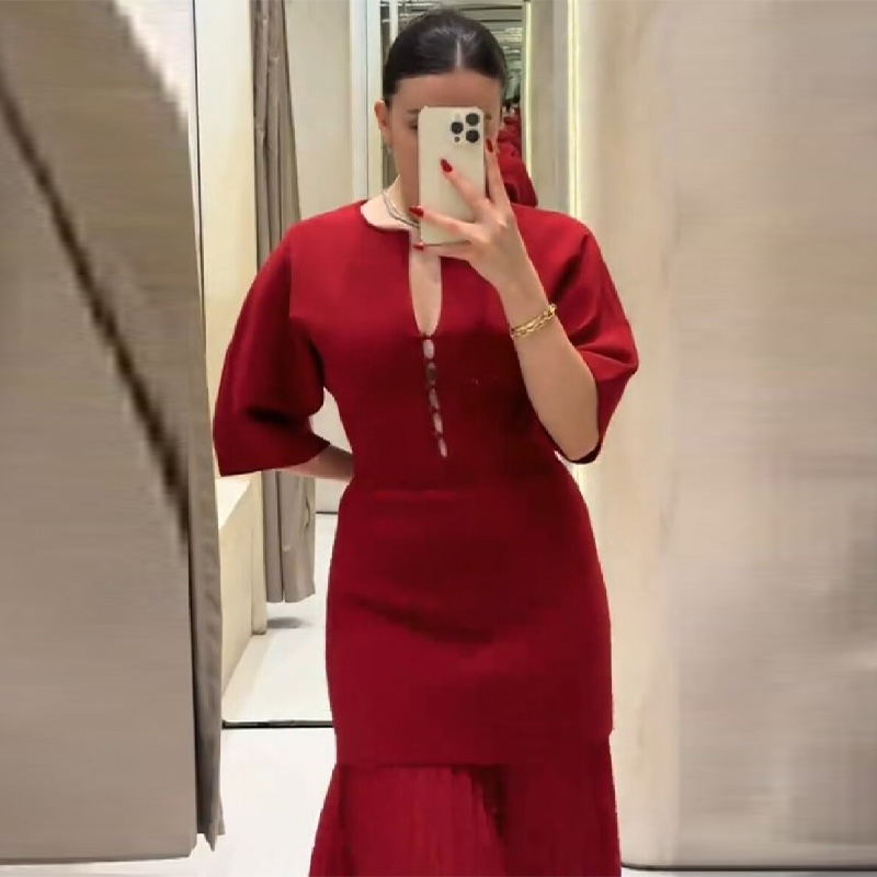 여성용 우아한 버건디 플리츠 맥시 드레스 시크한 스플릿 - Women'S Formal Evening Wear Tops 리뷰 및 가격