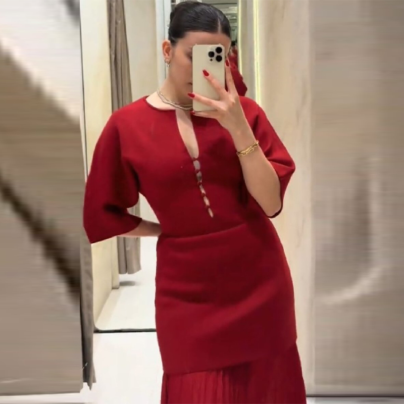 여성용 우아한 버건디 플리츠 맥시 드레스 시크한 스플릿 - Women'S Formal Evening Wear Tops 리뷰 및 가격