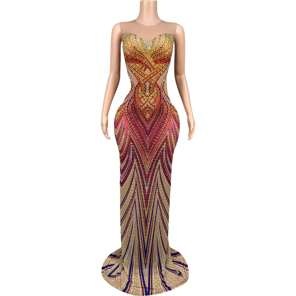 여성용 반짝이 라인스톤 메쉬 이브닝 가운 갈라 프롬 우 - Formal Gala Wear Women 리뷰 및 가격